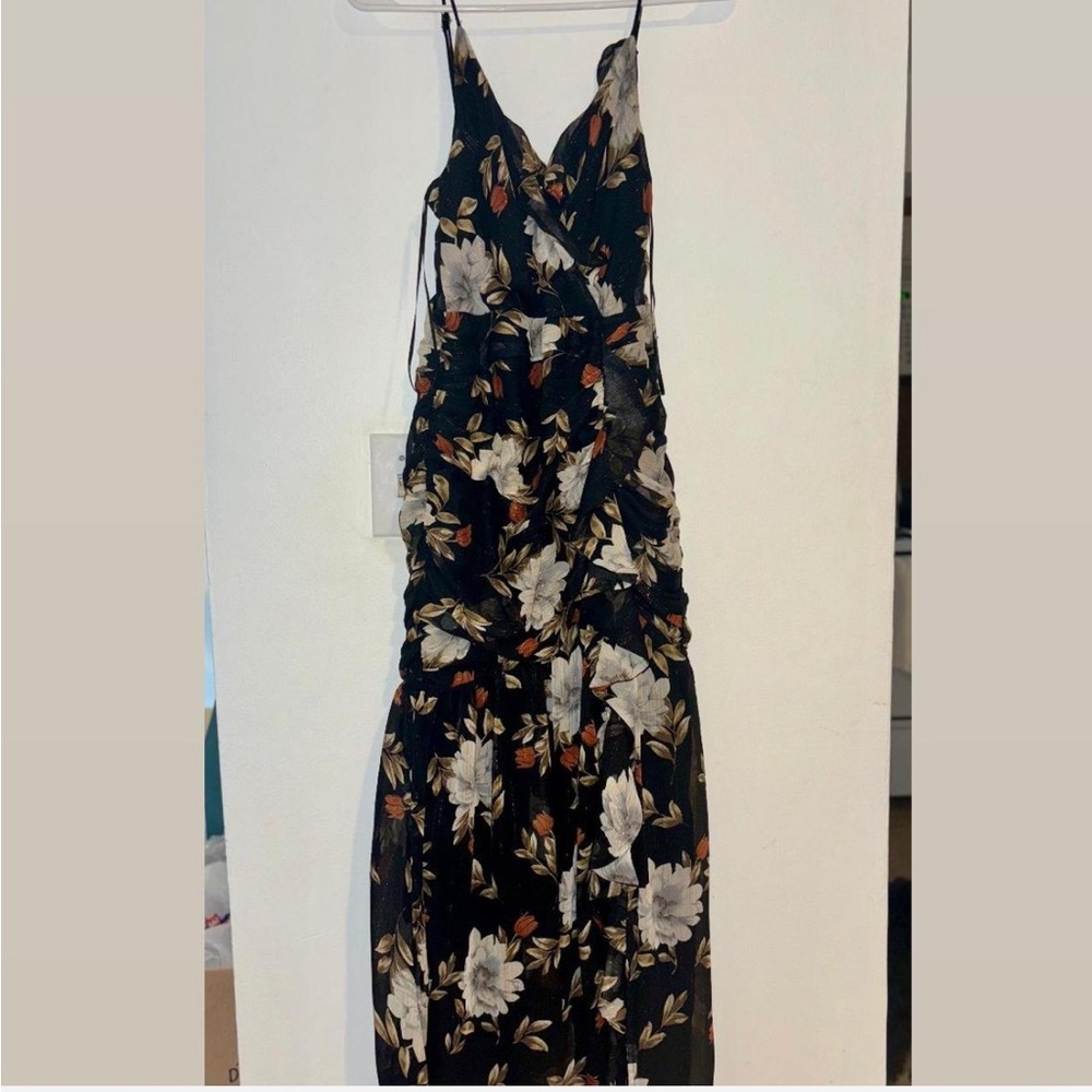 ASTR the label. Kiana Floral Ruched Midi Dress In Black Multi Floral